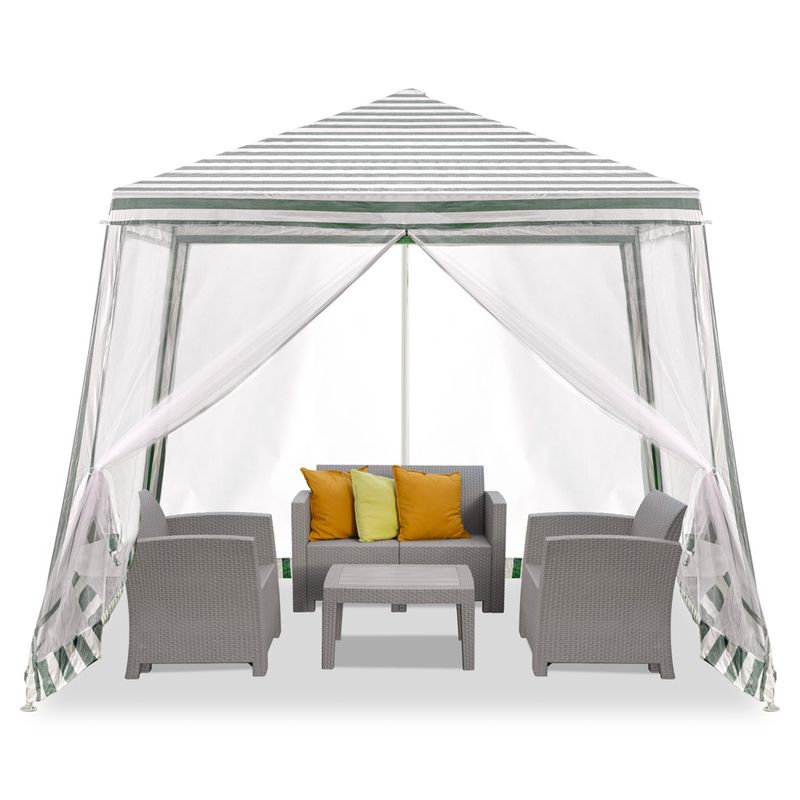 Casa si Gradina - Gradina si terasa - Umbrele si pavilioane - Pavilioane - Cort pavilion gradina, pereti cu plasa anti insecte si structura metalica, 3x3 m, alb si verde - Infinity.ro