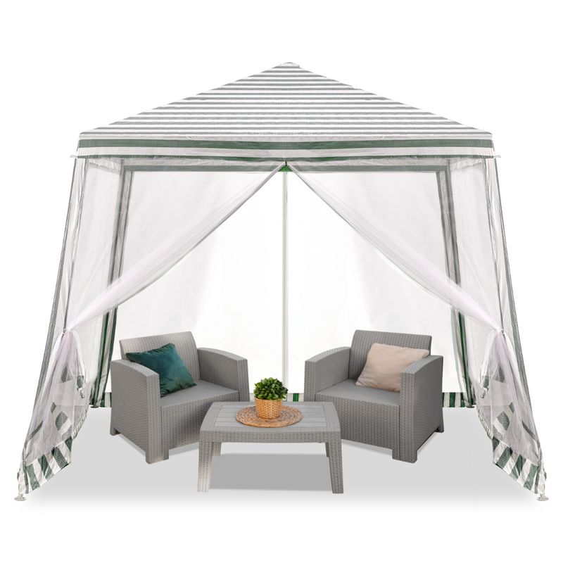 Casa si Gradina - Gradina si terasa - Umbrele si pavilioane - Pavilioane - Cort pavilion gradina, pereti cu plasa anti insecte si structura metalica, 3x3 m, alb si verde - Infinity.ro