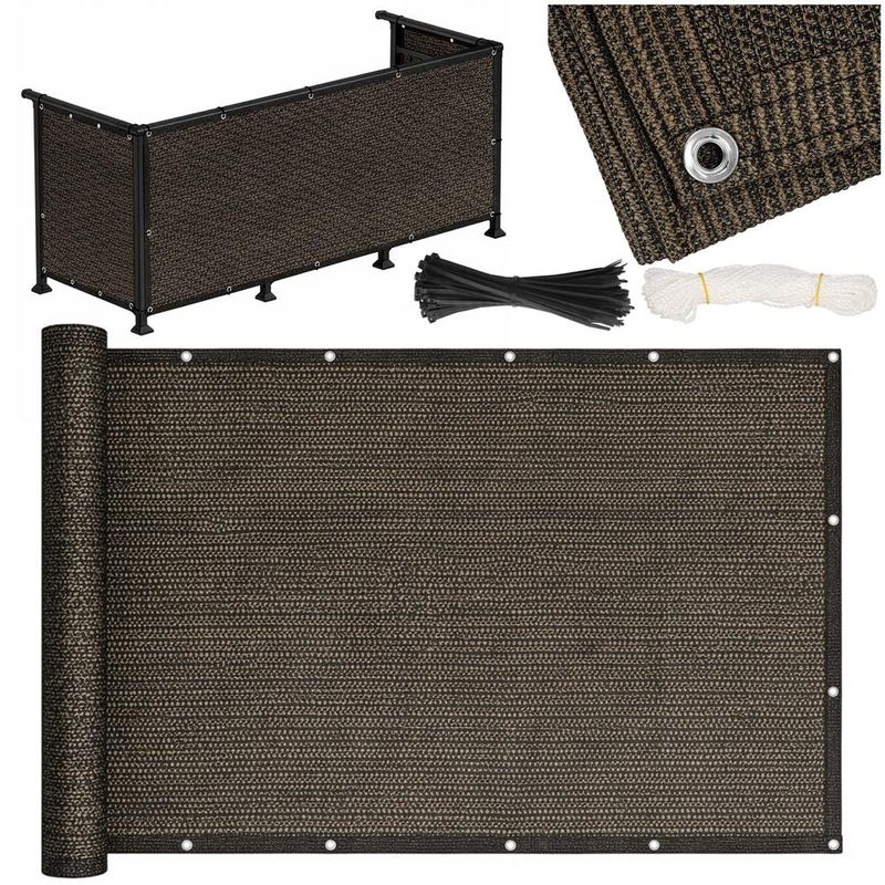 Casa si Gradina - Decoratiuni - Pereti despartitori si paravane - Paravan plasa umbrire pentru balustrada balcon, 95% umbrire, impermeabila, 500x100 cm, maro - Infinity.ro