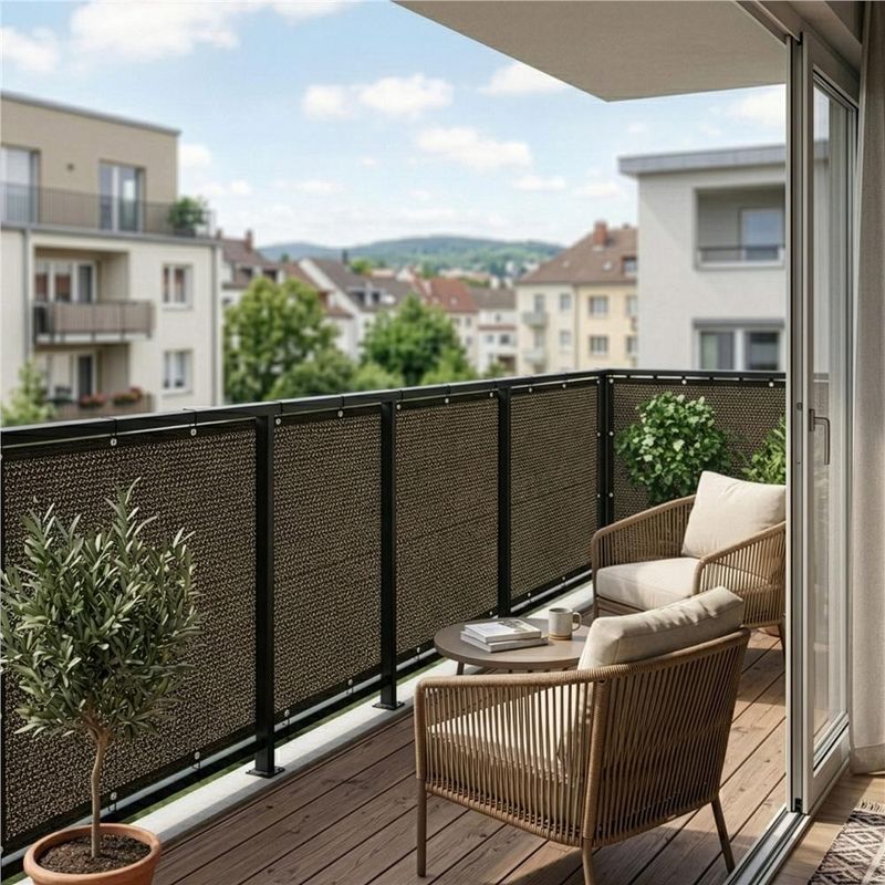 Casa si Gradina - Decoratiuni - Pereti despartitori si paravane - Paravan plasa umbrire pentru balustrada balcon, 95% umbrire, impermeabila, 500x100 cm, maro - Infinity.ro
