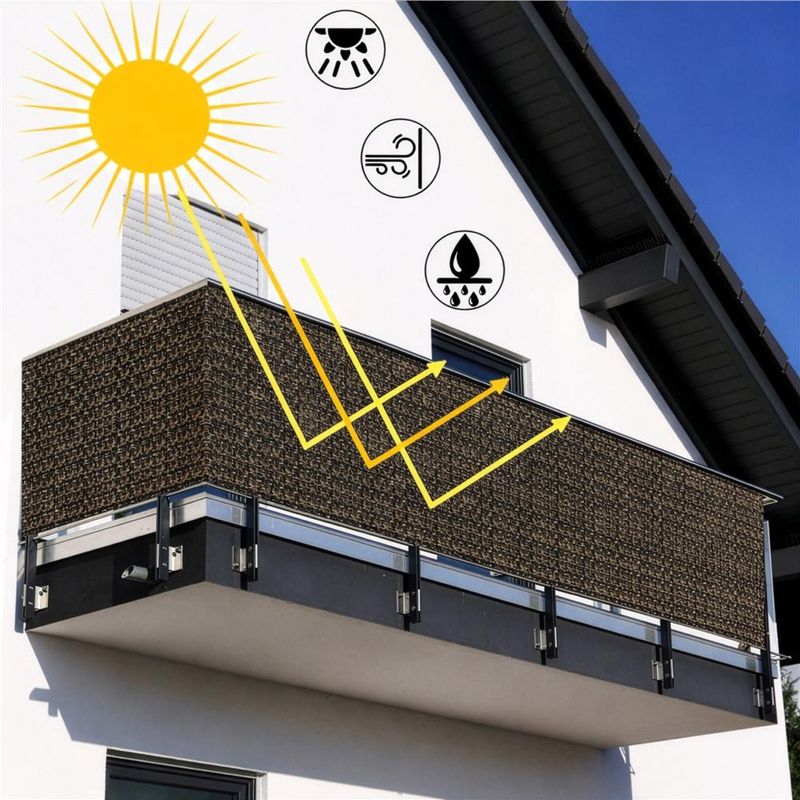 Casa si Gradina - Decoratiuni - Pereti despartitori si paravane - Paravan plasa umbrire pentru balustrada balcon, 95% umbrire, impermeabila, 500x100 cm, maro - Infinity.ro