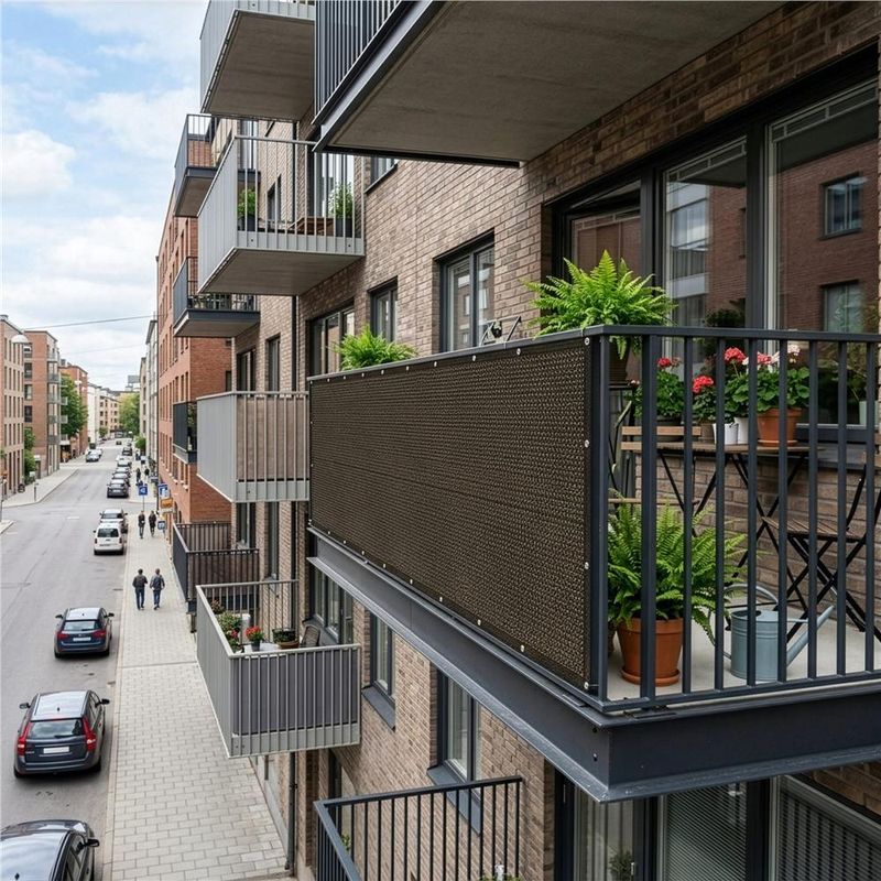 Casa si Gradina - Decoratiuni - Pereti despartitori si paravane - Paravan plasa umbrire pentru balustrada balcon, 95% umbrire, impermeabila, 500x100 cm, maro - Infinity.ro