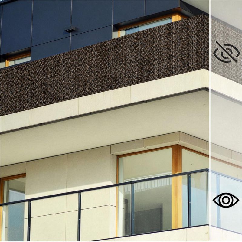 Casa si Gradina - Decoratiuni - Pereti despartitori si paravane - Paravan plasa umbrire pentru balustrada balcon, 95% umbrire, impermeabila, 500x100 cm, maro - Infinity.ro