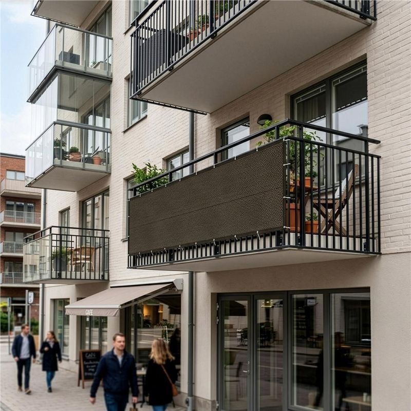 Casa si Gradina - Decoratiuni - Pereti despartitori si paravane - Paravan plasa umbrire pentru balustrada balcon, 95% umbrire, impermeabila, 500x100 cm, maro - Infinity.ro