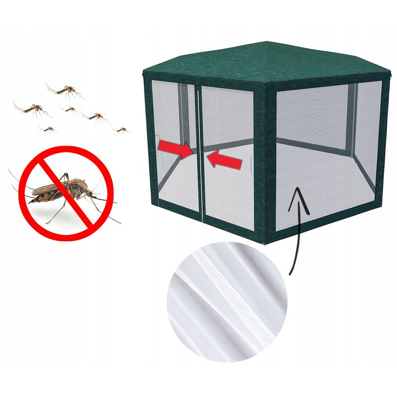 Casa si Gradina - Gradina si terasa - Umbrele si pavilioane - Pavilioane - Pavilion cu plasa anti-insecte, fermoar, hexagonal, 200cm, Verde - Infinity.ro