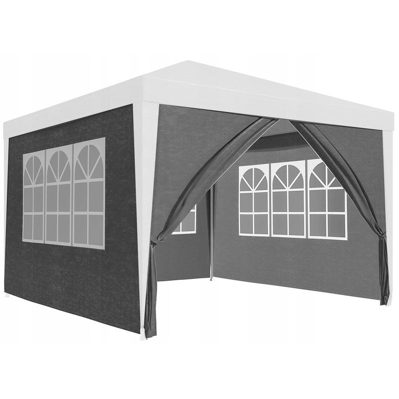 Casa si Gradina - Decoratiuni - Pereti despartitori si paravane - Set 4 pereti laterali pavilion 295x195 cm, 3 cu ferestre si 1 usa fermoar, PE 100g/m2 impermeabil, prindere velcro, gri - Infinity.ro