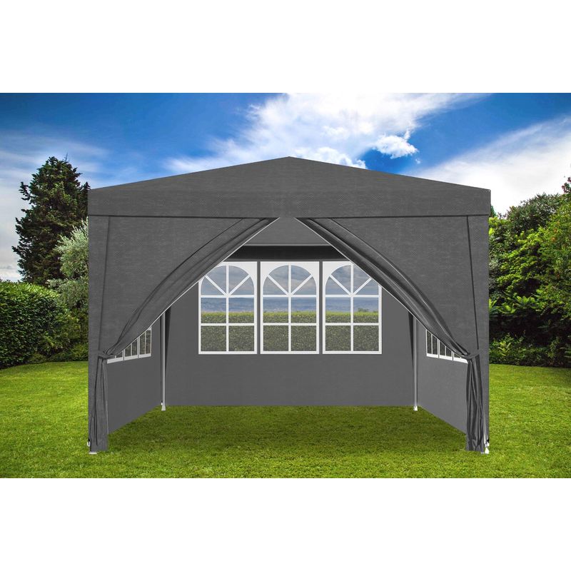 Casa si Gradina - Decoratiuni - Pereti despartitori si paravane - Set 4 pereti laterali pavilion 295x195 cm, 3 cu ferestre si 1 usa fermoar, PE 100g/m2 impermeabil, prindere velcro, gri - Infinity.ro