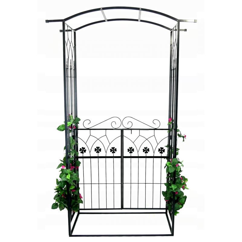 Casa si Gradina - Gradina si terasa - Decoratiuni exterior - Arcade - Pergola gradina metalica cu poarta decorativa, suport plante cataratoare, otel vopsit, 106x50x217 cm, negru - Infinity.ro