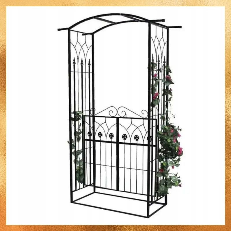 Casa si Gradina - Gradina si terasa - Decoratiuni exterior - Arcade - Pergola gradina metalica cu poarta decorativa, suport plante cataratoare, otel vopsit, 106x50x217 cm, negru - Infinity.ro