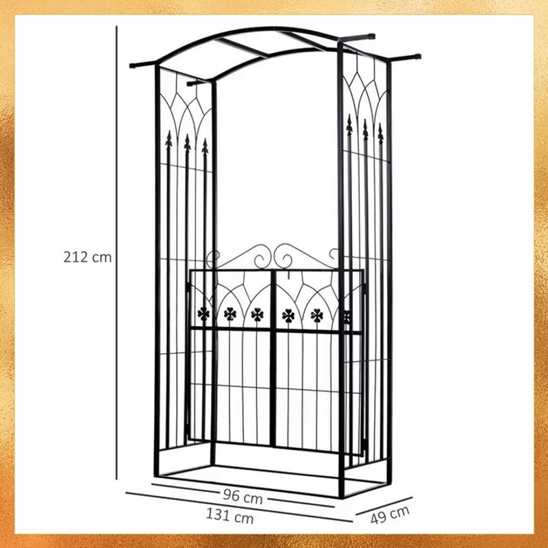 Casa si Gradina - Gradina si terasa - Decoratiuni exterior - Arcade - Pergola gradina metalica cu poarta decorativa, suport plante cataratoare, otel vopsit, 106x50x217 cm, negru - Infinity.ro