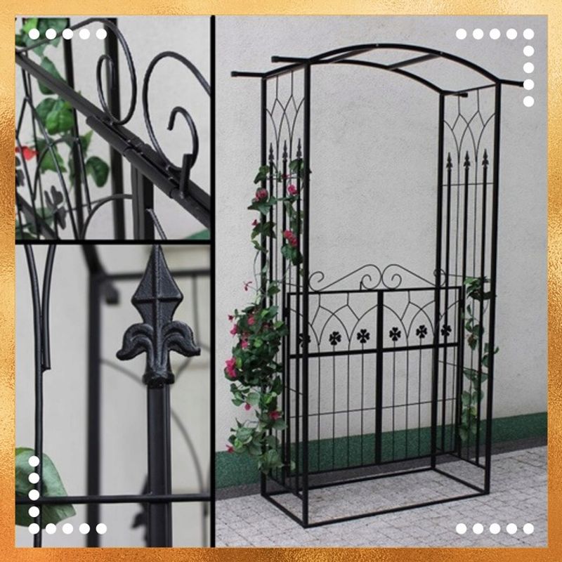 Casa si Gradina - Gradina si terasa - Decoratiuni exterior - Arcade - Pergola gradina metalica cu poarta decorativa, suport plante cataratoare, otel vopsit, 106x50x217 cm, negru - Infinity.ro