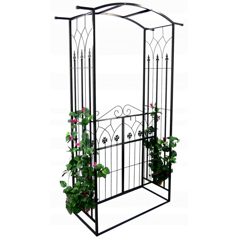 Casa si Gradina - Gradina si terasa - Decoratiuni exterior - Arcade - Pergola gradina metalica cu poarta decorativa, suport plante cataratoare, otel vopsit, 106x50x217 cm, negru - Infinity.ro
