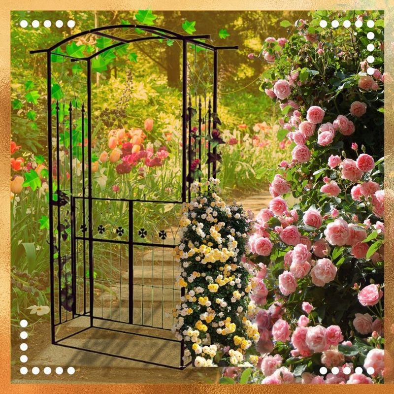 Casa si Gradina - Gradina si terasa - Decoratiuni exterior - Arcade - Pergola gradina metalica cu poarta decorativa, suport plante cataratoare, otel vopsit, 106x50x217 cm, negru - Infinity.ro