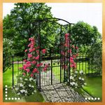 Casa si Gradina - Gradina si terasa - Decoratiuni exterior - Arcade - Pergola gradina metalica cu poarta decorativa, suport plante cataratoare, otel vopsit, 106x50x217 cm, negru - Infinity.ro