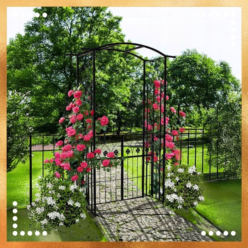 Casa si Gradina - Gradina si terasa - Decoratiuni exterior - Arcade - Pergola gradina metalica cu poarta decorativa, suport plante cataratoare, otel vopsit, 106x50x217 cm, negru - Infinity.ro
