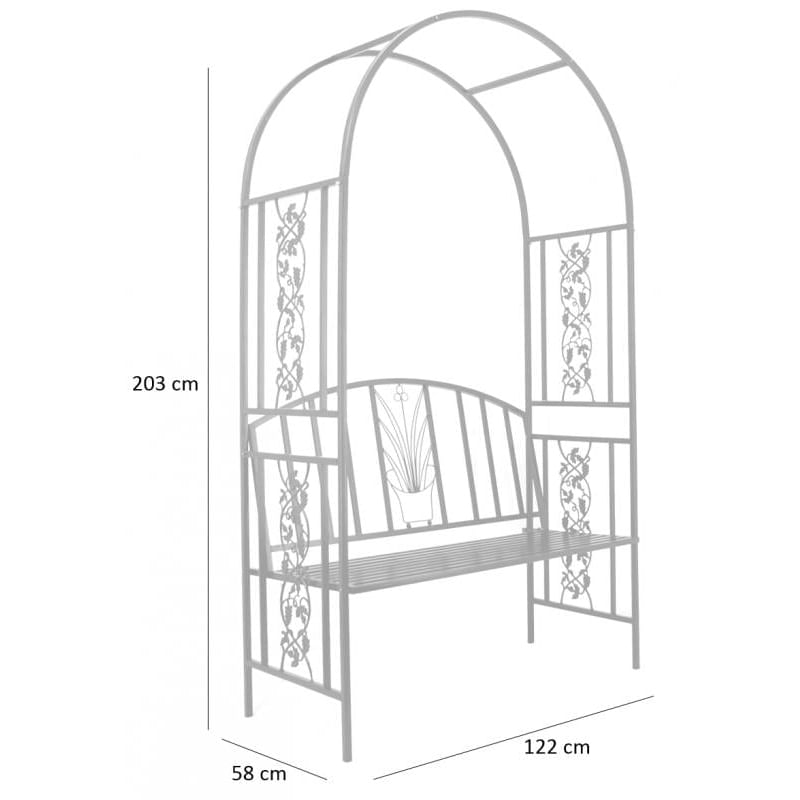 Casa si Gradina - Gradina si terasa - Decoratiuni exterior - Arcade - Pergola pentru gradina cu banca, structura metalica solida, 122x58x203 cm, negru - Infinity.ro