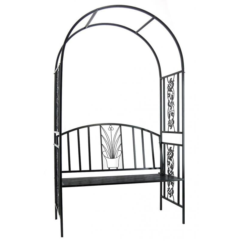 Casa si Gradina - Gradina si terasa - Decoratiuni exterior - Arcade - Pergola pentru gradina cu banca, structura metalica solida, 122x58x203 cm, negru - Infinity.ro