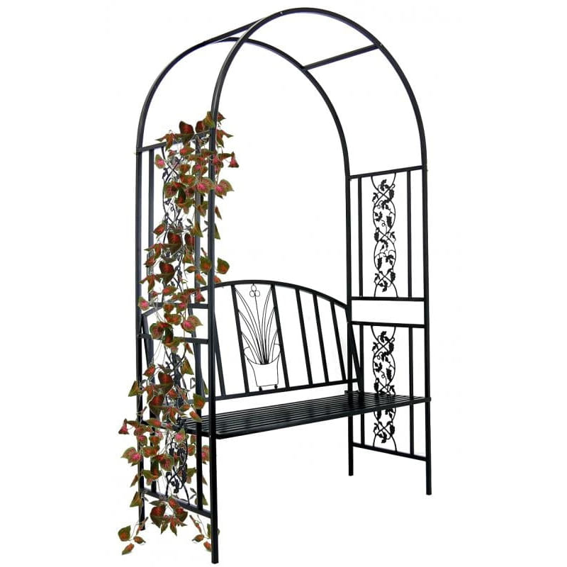 Casa si Gradina - Gradina si terasa - Decoratiuni exterior - Arcade - Pergola pentru gradina cu banca, structura metalica solida, 122x58x203 cm, negru - Infinity.ro