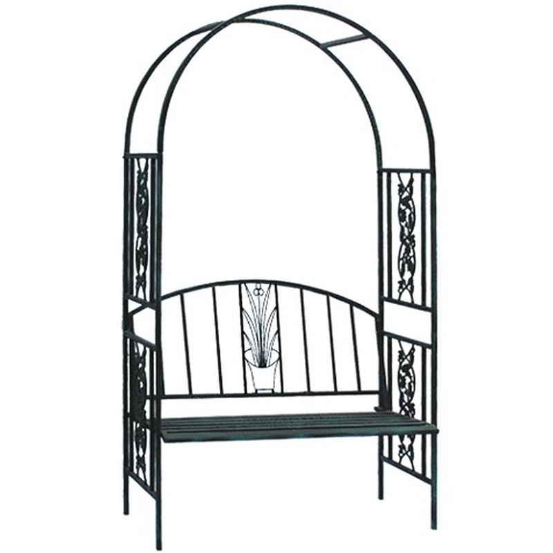 Casa si Gradina - Gradina si terasa - Decoratiuni exterior - Arcade - Pergola pentru gradina cu banca, structura metalica solida, 122x58x203 cm, negru - Infinity.ro