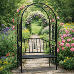 Casa si Gradina - Gradina si terasa - Decoratiuni exterior - Arcade - Pergola pentru gradina cu banca, structura metalica solida, 122x58x203 cm, negru - Infinity.ro