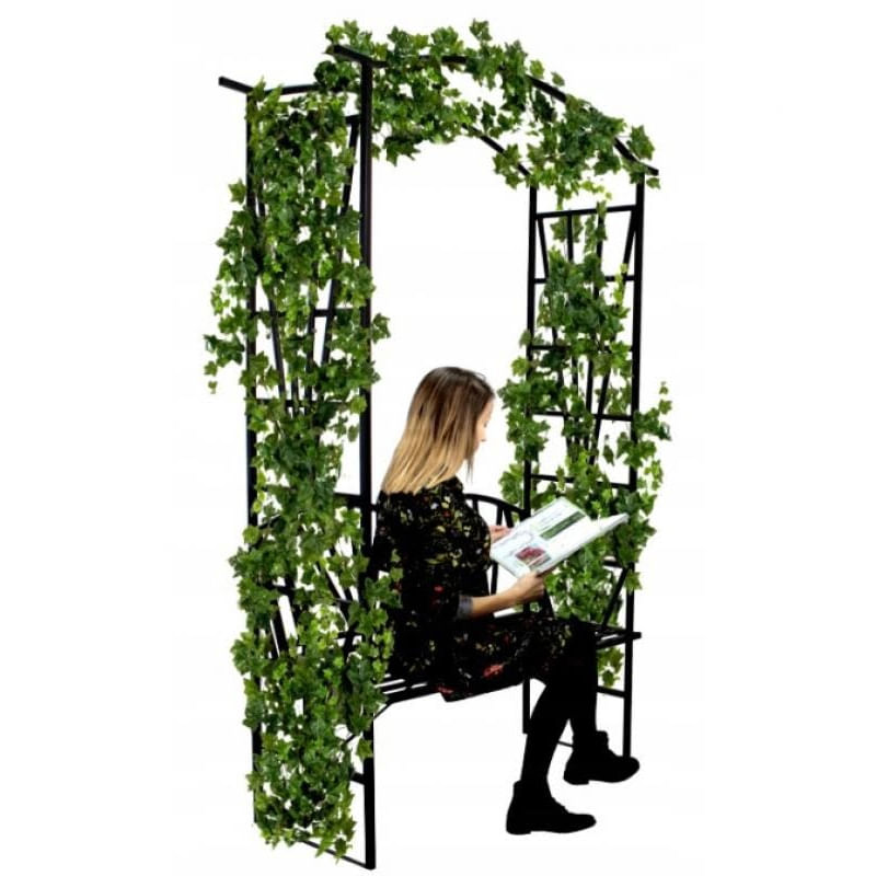 Casa si Gradina - Gradina si terasa - Decoratiuni exterior - Arcade - Pergola pentru gradina cu banca, suport plante cataratoare, structura otel, 114x45x208 cm, negru - Infinity.ro