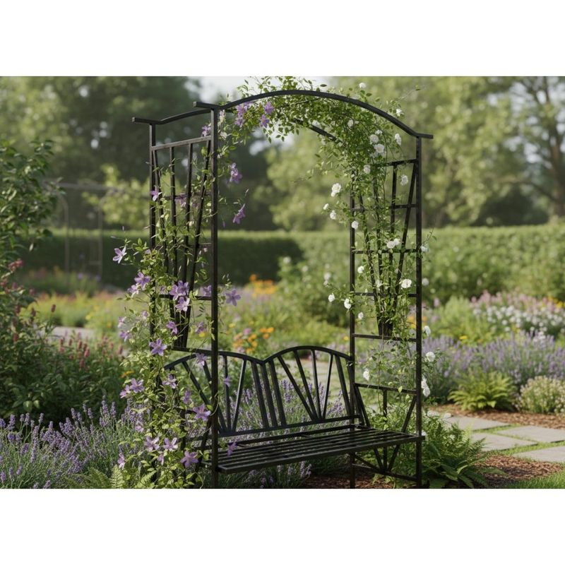 Casa si Gradina - Gradina si terasa - Decoratiuni exterior - Arcade - Pergola pentru gradina cu banca, suport plante cataratoare, structura otel, 114x45x208 cm, negru - Infinity.ro