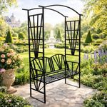 Casa si Gradina - Gradina si terasa - Decoratiuni exterior - Arcade - Pergola pentru gradina cu banca, suport plante cataratoare, structura otel, 114x45x208 cm, negru - Infinity.ro