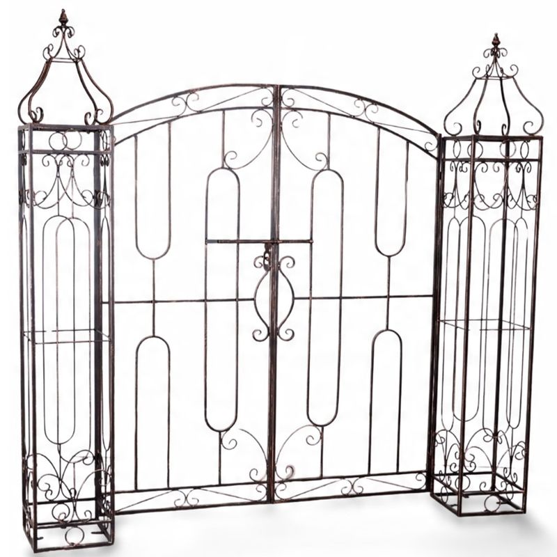 Casa si Gradina - Gradina si terasa - Decoratiuni exterior - Arcade - Poarta pentru gradina metalica decorativa, suport plante cataratoare, 170x26x163 cm, stil vintage maro antichizat - Infinity.ro
