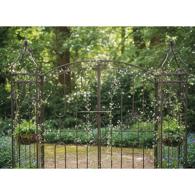 Casa si Gradina - Gradina si terasa - Decoratiuni exterior - Arcade - Poarta pentru gradina metalica decorativa, suport plante cataratoare, 170x26x163 cm, stil vintage maro antichizat - Infinity.ro
