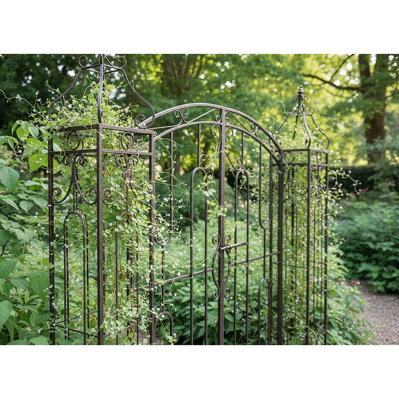 Casa si Gradina - Gradina si terasa - Decoratiuni exterior - Arcade - Poarta pentru gradina metalica decorativa, suport plante cataratoare, 170x26x163 cm, stil vintage maro antichizat - Infinity.ro