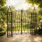Casa si Gradina - Gradina si terasa - Decoratiuni exterior - Arcade - Poarta pentru gradina metalica decorativa, suport plante cataratoare, 170x26x163 cm, stil vintage maro antichizat - Infinity.ro