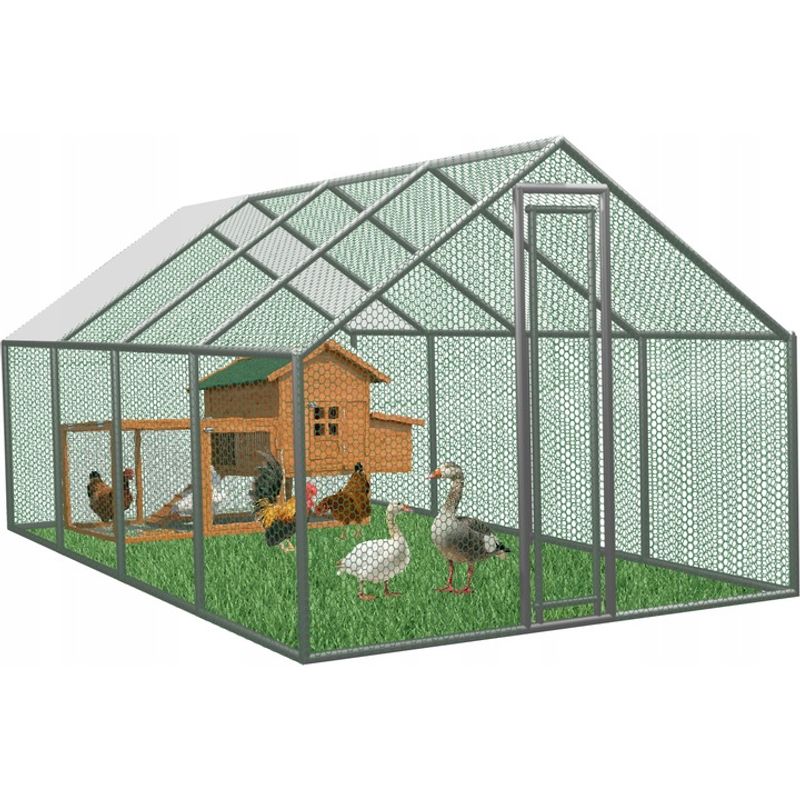 Casa si Gradina - Gradinarit si plante - Sere si solarii - Cotet tarc pasari otel galvanizat cu plasa 4x2.5 cm, acoperis polipropilena, 4 arcade, 600x300x195 cm - Infinity.ro