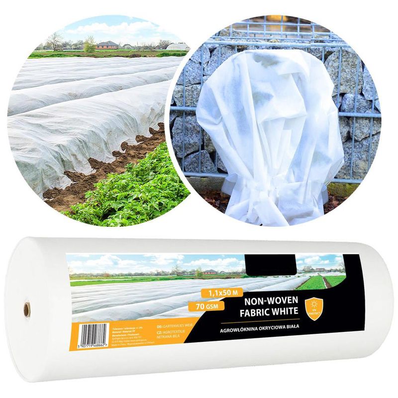 Casa si Gradina - Gradinarit si plante - Sere si solarii - Agrotextil alb polipropilena 70g/m2 protectie UV, ventilatie plante, rezistent intemperii, 50x1.1 m - Infinity.ro