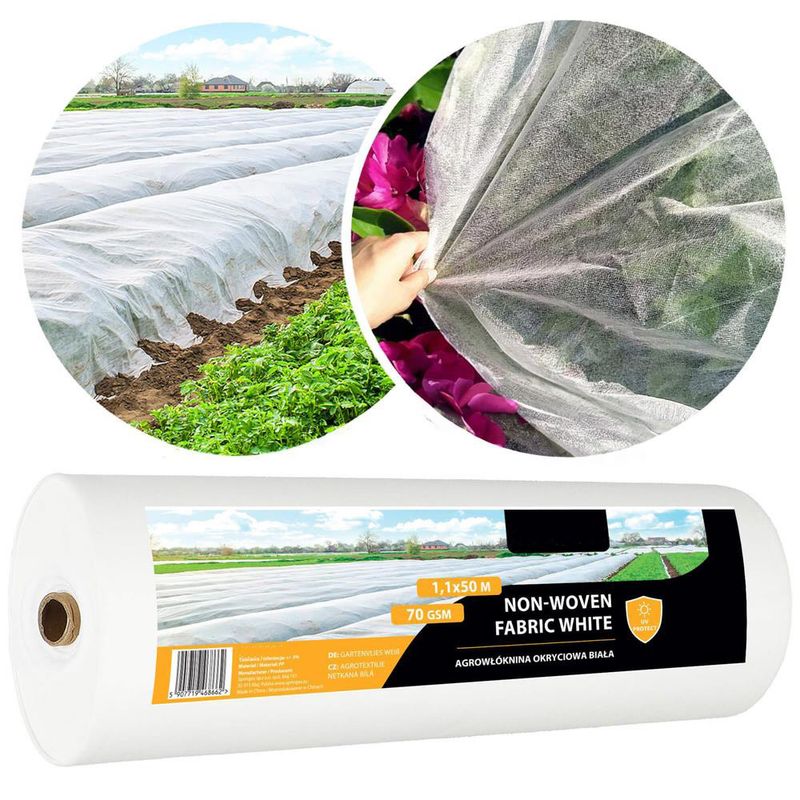 Casa si Gradina - Gradinarit si plante - Sere si solarii - Agrotextil alb polipropilena 70g/m2 protectie UV, ventilatie plante, rezistent intemperii, 50x1.1 m - Infinity.ro