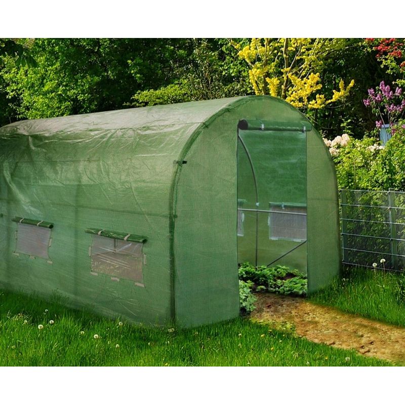 Casa si Gradina - Gradinarit si plante - Sere si solarii - Folie sera gradina 8x3 m, PE 140g/m2 armata cu plasa PP, filtru UV4, ferestre velcro si usa fermoar, verde - Infinity.ro