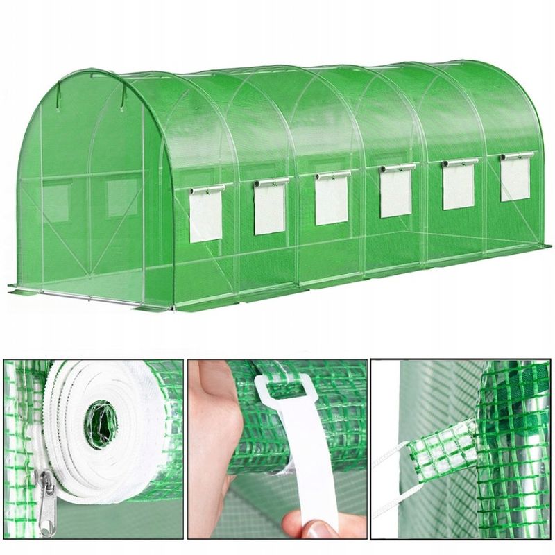 Casa si Gradina - Gradinarit si plante - Sere si solarii - Sera gradina tip tunel 300x600x200 cm, folie PE 140g/m2 UV4, 13 ferestre cu plase tantari, usa lata, 18 mp, verde - Infinity.ro