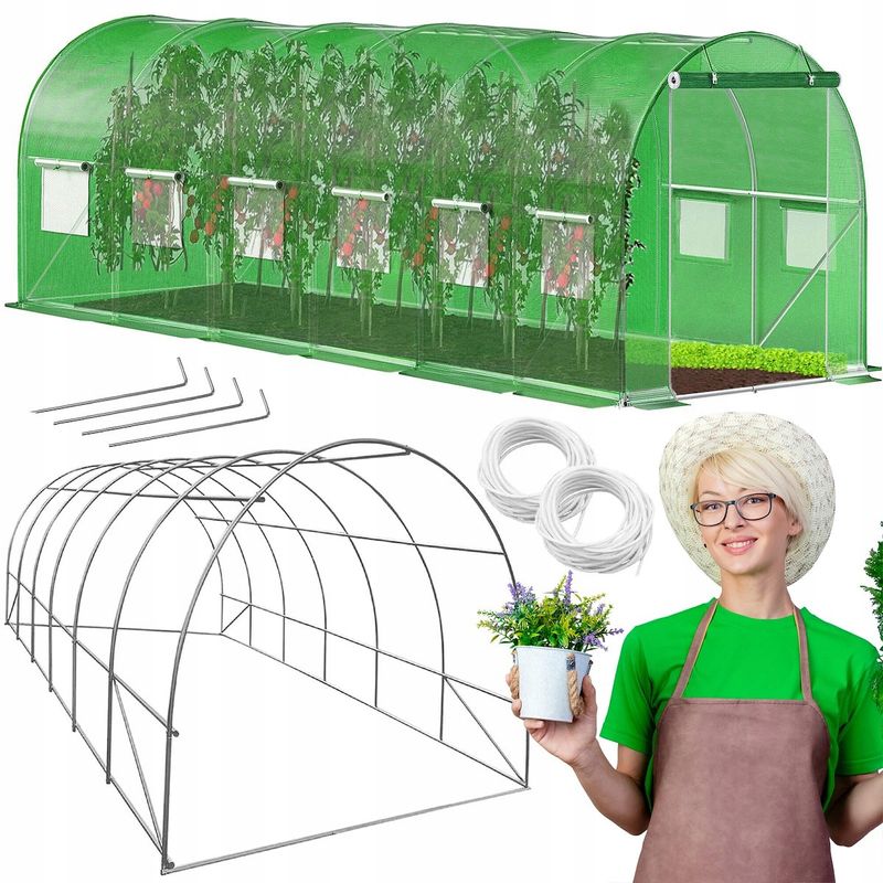 Casa si Gradina - Gradinarit si plante - Sere si solarii - Sera gradina tip tunel 300x600x200 cm, folie PE 140g/m2 UV4, 13 ferestre cu plase tantari, usa lata, 18 mp, verde - Infinity.ro