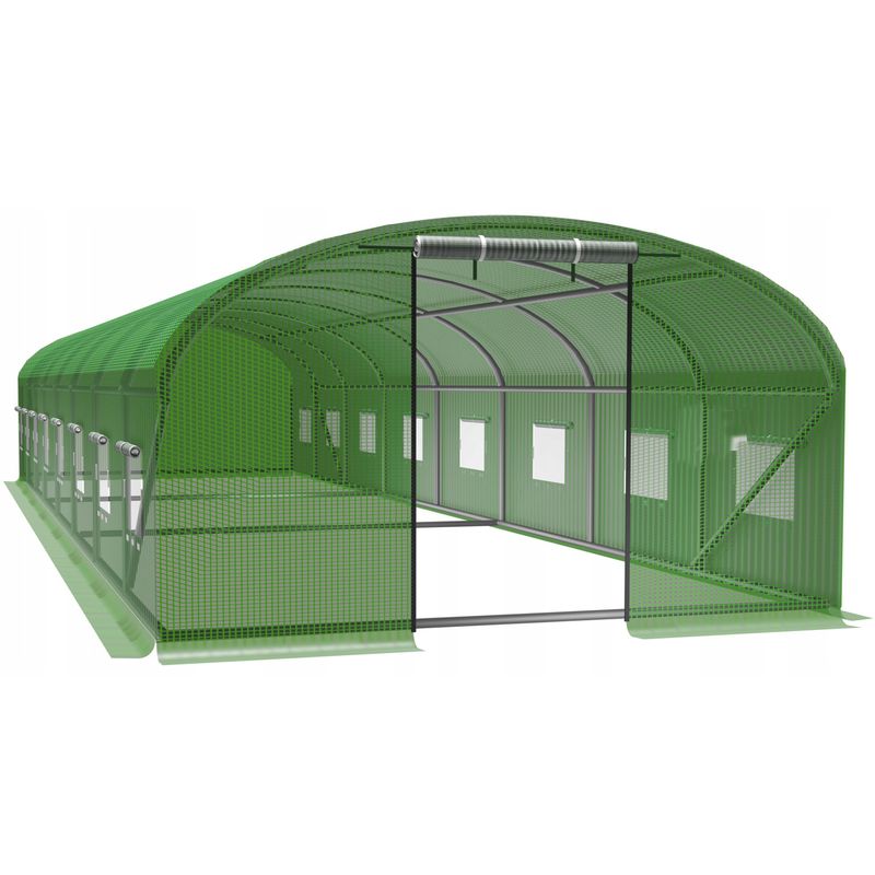 Casa si Gradina - Gradinarit si plante - Sere si solarii - Sera gradina tip tunel 400x800x200 cm, folie PE 140g/m2 UV4, 6 segmente, 12 ferestre, usa fermoar, 32 mp, verde - Infinity.ro