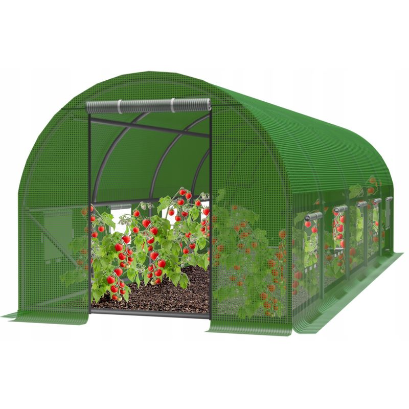 Casa si Gradina - Gradinarit si plante - Sere si solarii - Sera gradina tip tunel 300x800x200 cm, folie PE 140g/m2 UV4, 10 ferestre, usa fermoar, 24 mp, verde - Infinity.ro