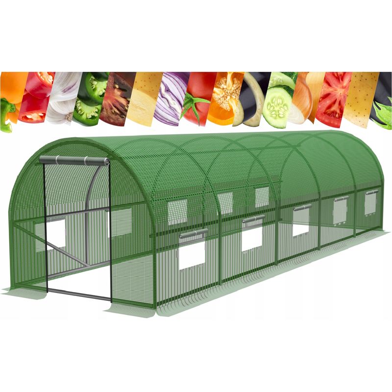 Casa si Gradina - Gradinarit si plante - Sere si solarii - Sera gradina tip tunel 300x800x200 cm, folie PE 140g/m2 UV4, 10 ferestre, usa fermoar, 24 mp, verde - Infinity.ro