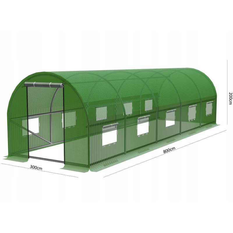 Casa si Gradina - Gradinarit si plante - Sere si solarii - Sera gradina tip tunel 300x800x200 cm, folie PE 140g/m2 UV4, 10 ferestre, usa fermoar, 24 mp, verde - Infinity.ro