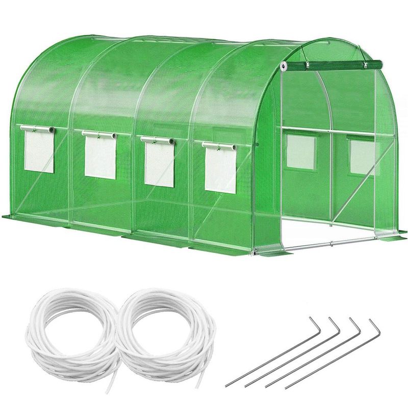 Casa si Gradina - Gradinarit si plante - Sere si solarii - Sera gradina tip tunel 200x450x200 cm, folie PE 140g/m2 UV4, 9 ferestre cu plase tantari, usa cu incuietori, 9 mp, verde - Infinity.ro