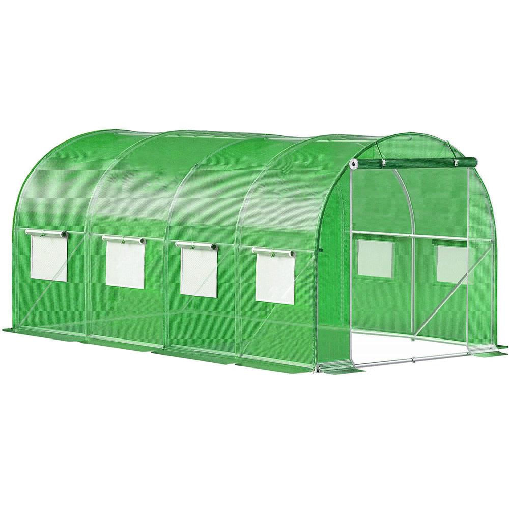 Sera gradina tip tunel 200x450x200 cm, folie PE 140g/m2 UV4, 9 ferestre cu plase tantari, usa cu incuietori, 9 mp, verde