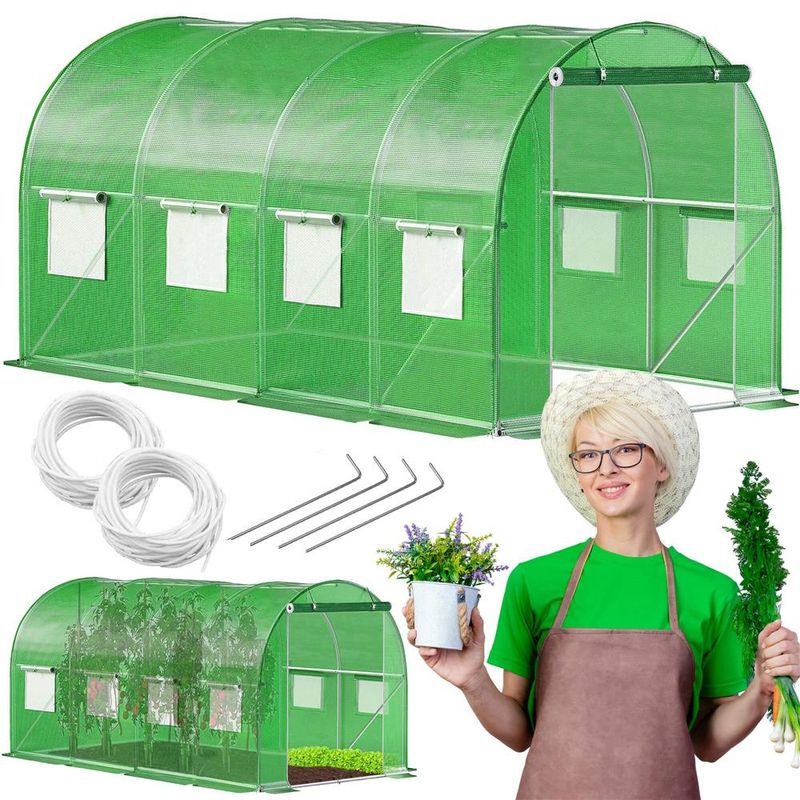 Casa si Gradina - Gradinarit si plante - Sere si solarii - Sera gradina tip tunel 200x450x200 cm, folie PE 140g/m2 UV4, 9 ferestre cu plase tantari, usa cu incuietori, 9 mp, verde - Infinity.ro