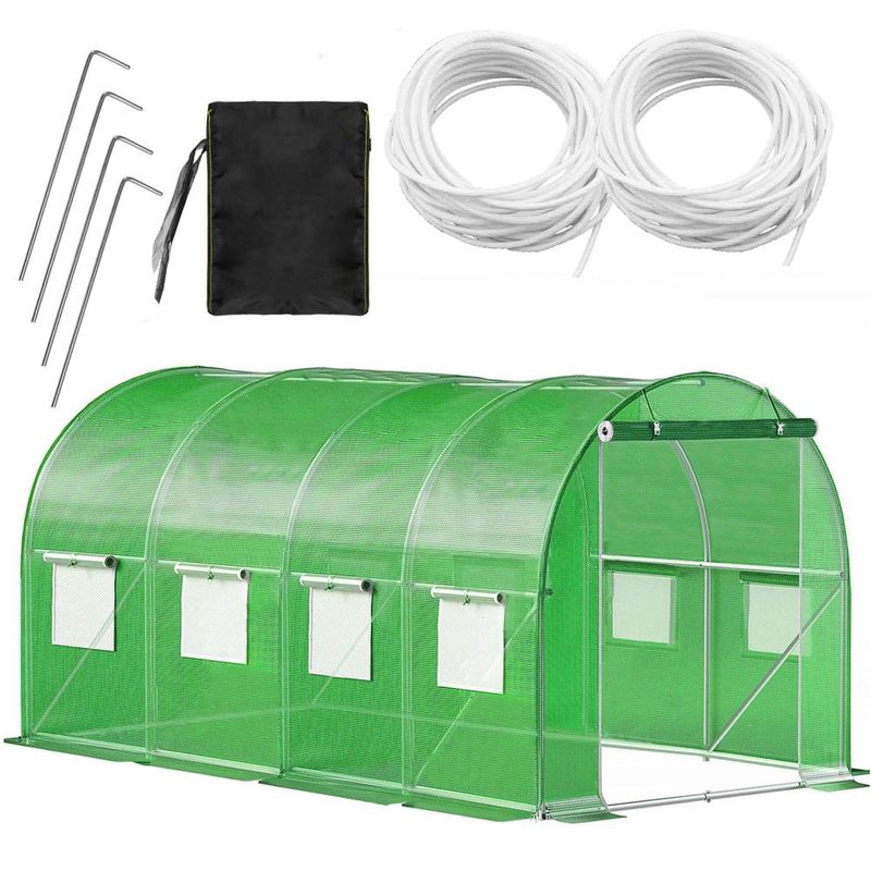Casa si Gradina - Gradinarit si plante - Sere si solarii - Sera gradina tip tunel 200x450x200 cm, folie PE 140g/m2 UV4, 9 ferestre cu plase tantari, usa cu incuietori, 9 mp, verde - Infinity.ro
