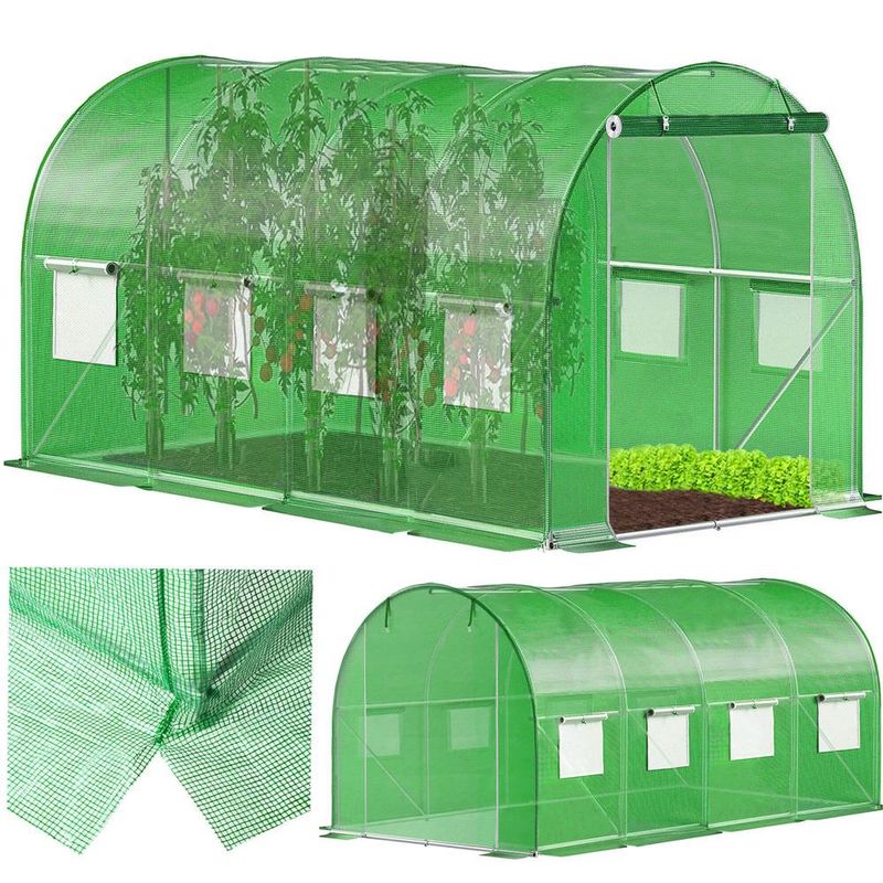 Casa si Gradina - Gradinarit si plante - Sere si solarii - Sera gradina tip tunel 200x450x200 cm, folie PE 140g/m2 UV4, 9 ferestre cu plase tantari, usa cu incuietori, 9 mp, verde - Infinity.ro
