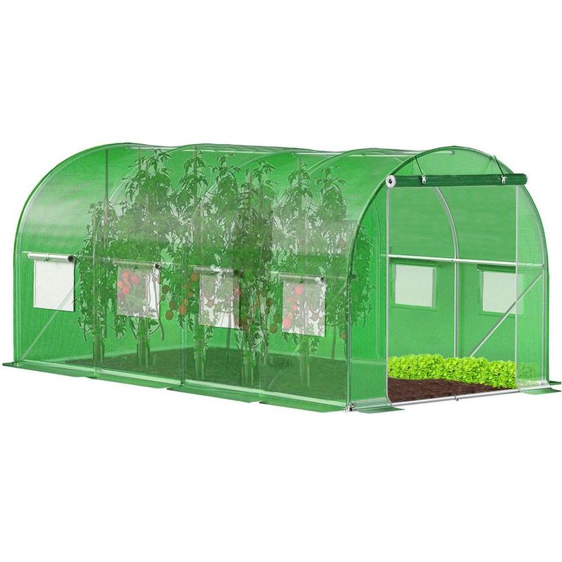 Casa si Gradina - Gradinarit si plante - Sere si solarii - Sera gradina tip tunel 200x450x200 cm, folie PE 140g/m2 UV4, 9 ferestre cu plase tantari, usa cu incuietori, 9 mp, verde - Infinity.ro