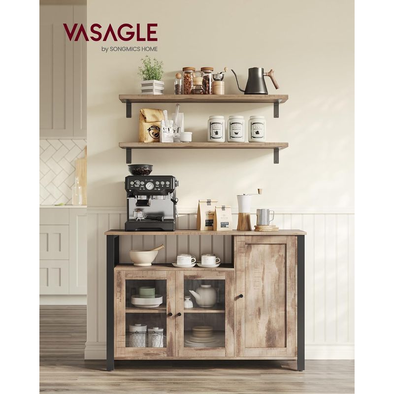 Casa si Gradina - Mobilier - Comode si corpuri - Comode - Dulap de depozitare tip bufet, cu 3 usi, stil industrial, 110x33x75cm, maro camel - Infinity.ro