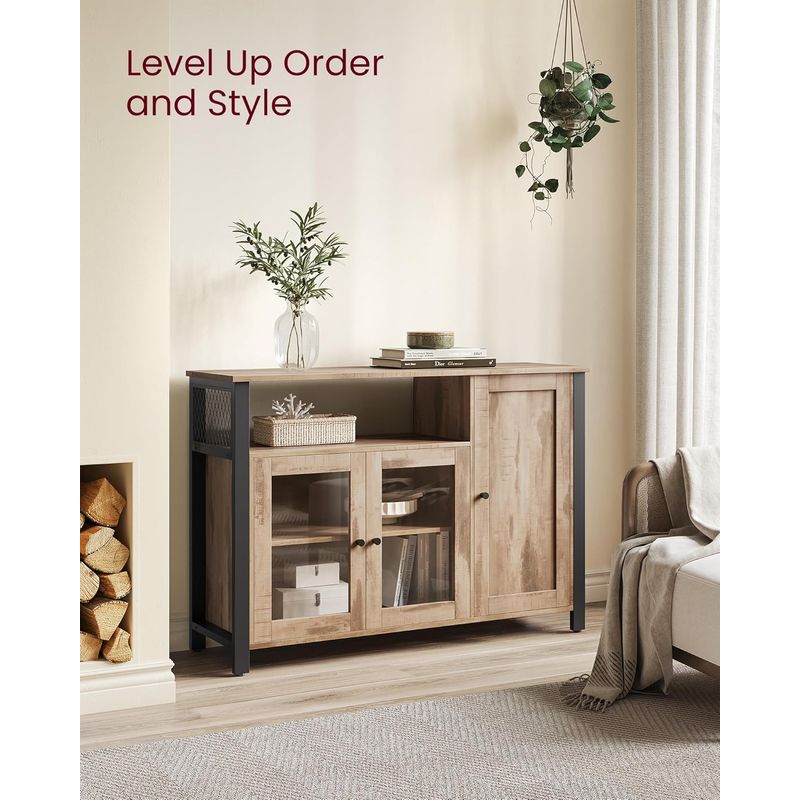 Casa si Gradina - Mobilier - Comode si corpuri - Comode - Dulap de depozitare tip bufet, cu 3 usi, stil industrial, 110x33x75cm, maro camel - Infinity.ro