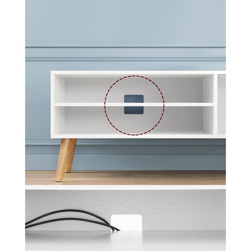 Casa si Gradina - Mobilier - Comode si corpuri - Comode - Comoda pentru TV de pana la 120 cm, 2 rafturi si dulap push-open, PAL si lemn, 120x40x49 cm, alb - Infinity.ro